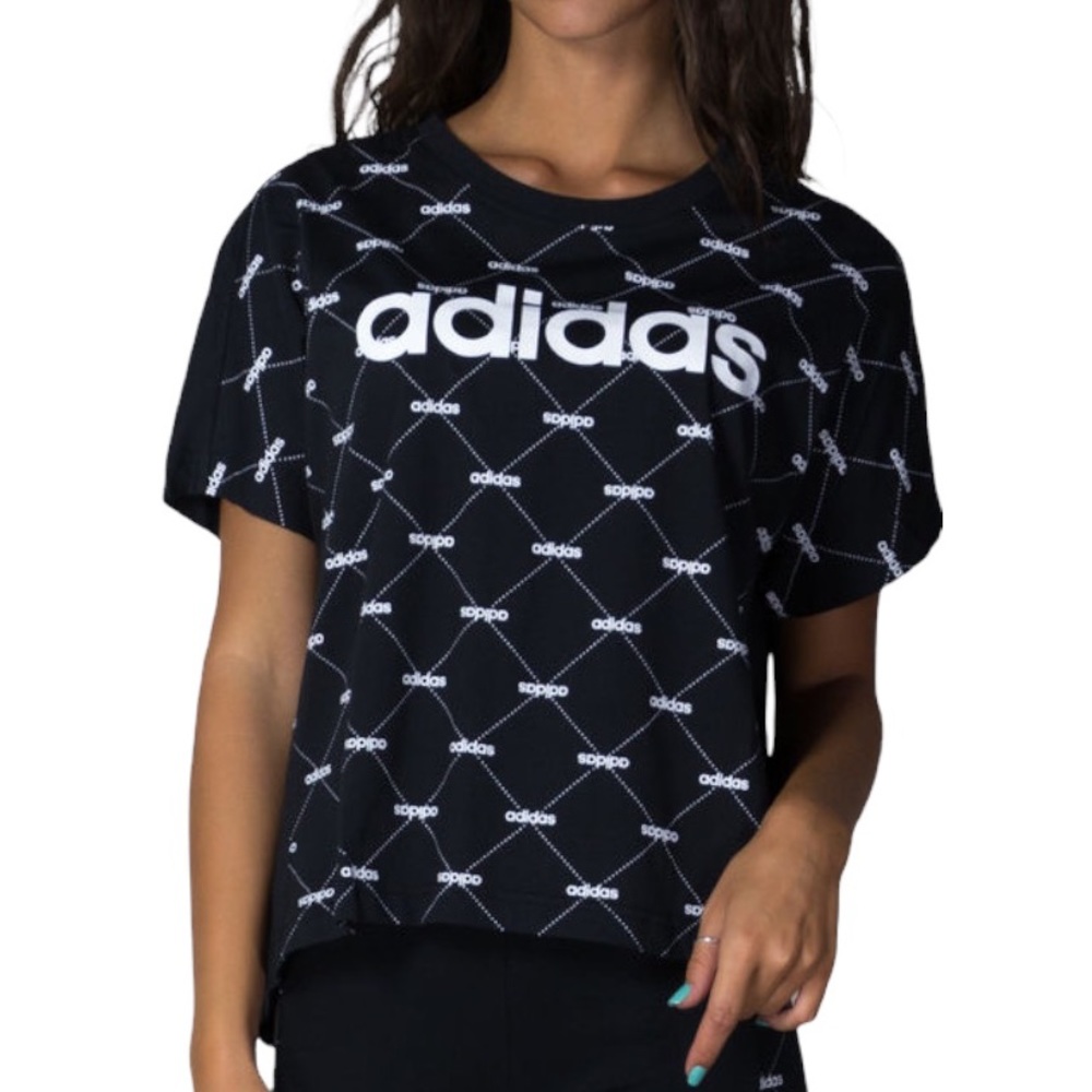 Adidas Core Logo Linear Graphic Tee Black White
